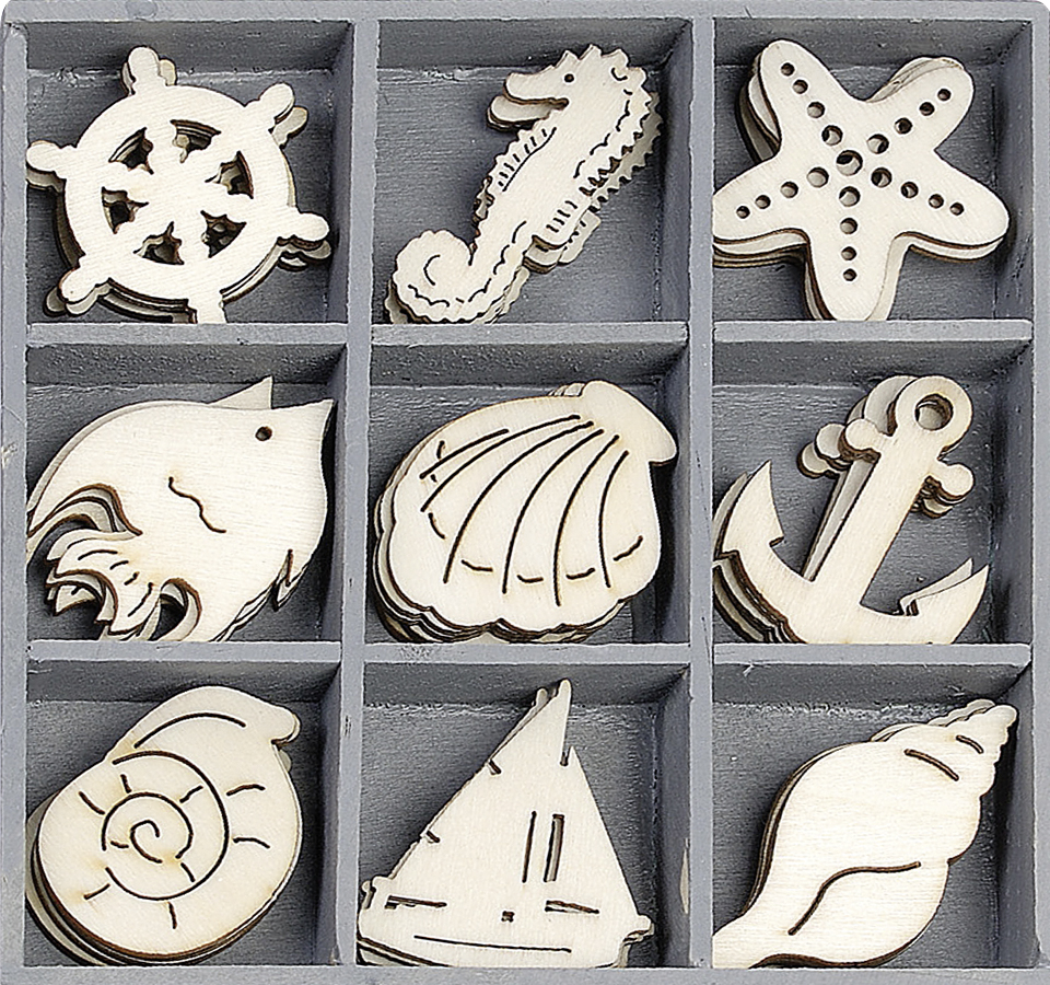 Holzornamantbox motiv Ocean  10,5x10,5cm 45 Stk